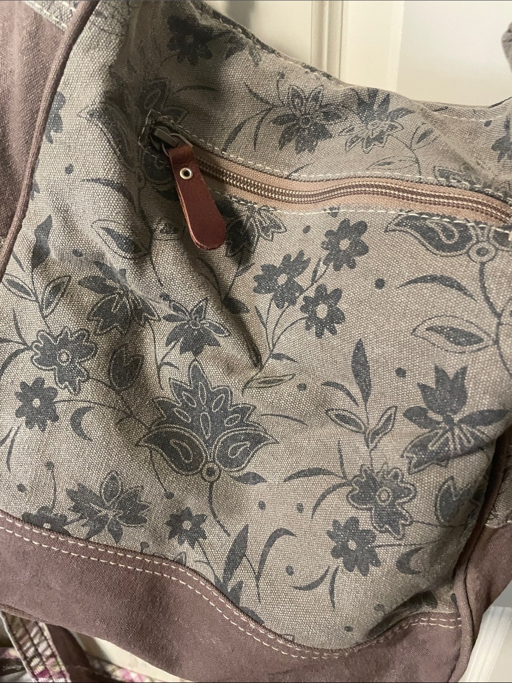 Myra Bag Floral Canvas Crossbody in Taupe Brown - Picture 5 of 5